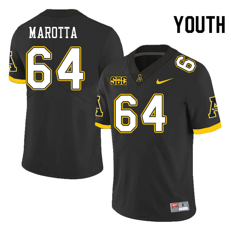 Youth #64 Michael Marotta Appalachian State Mountaineers College Football Jerseys Stitched-Black